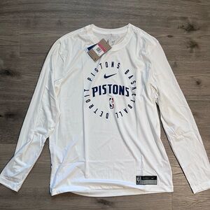 NBA White Detroit Pistons Long Sleeve Shirt